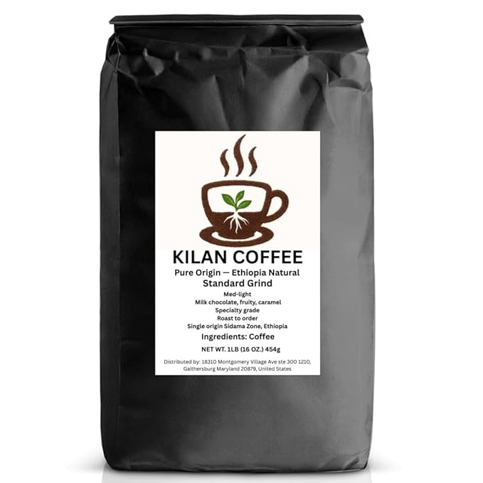 Fresh Roasted Ground Coffee Ethiopian Sidamo Natural Single Origin Coffee – Natural Process Medium Light Roast Specialty Arabica – Kilan Coffee 16 ozGround