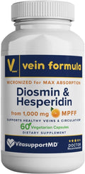 Vein Formula Diosmin Hesperidin 1000mg Micronized Bioflavonoids Blend for Blood Circulation Vein Support MPFF Supplement for Circulation in legs and feet and Healthy Blood Flow Support 60 Capsules