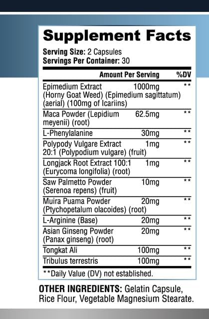 Male Enhancing Supplement – Fast Acting Pills for Men 3rd Party Lab Tested | Testosterone Booster Maca Root EpimediumTongkat Ali | 60 Capsules