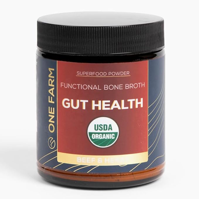 One Farm Superfood Powder Gut Health Organic Gut Soothing Blend and Prebiotic Blend Non-GMO Prebiotics with Bone Broth Turkey Tail Mushroom Slippery Elm and Marshmallow Root for GI Health