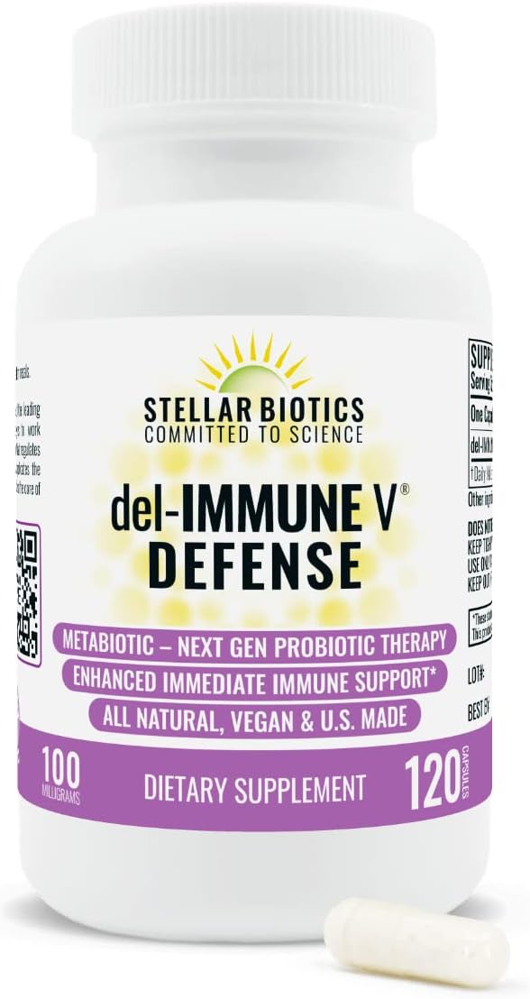Del-Immune V® Defense by Stellar Biotics All-Natural Immune Support &amp Gut Health (+) Immediate Care Metabiotic: NextGen Probiotic Therapy (120 Caps)