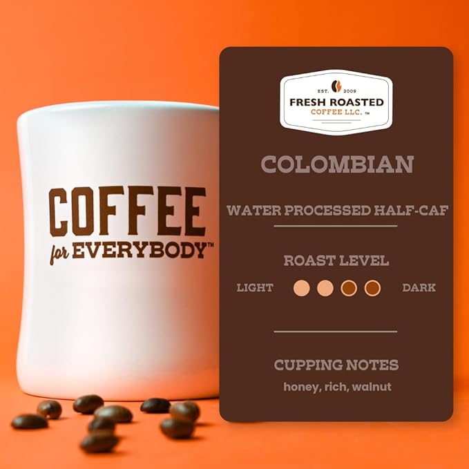 Fresh Roasted Coffee Colombian Water Half-Caf 2 lb (32 oz) Medium Roast Kosher Whole Bean