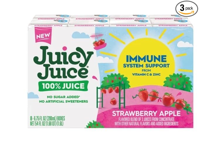 Juicy Juice 100% Juice Strawberry Apple 8 Boxes (Pack of 3).