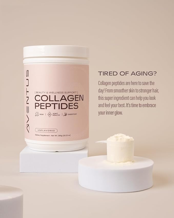Aventus Collagen Peptides Beauty and Wellness Support for Skin Hair Nails Joint Health and Digestion – Unflavored Powder 10g per Serving 29 Servings