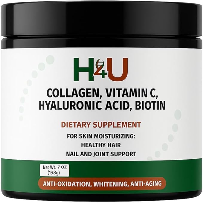 H4U Collagen Peptides Powder Plus with Vitamin C and Hyaluronic Acid &amp Biotin with Beauty Blend for Skin Hydration Healthy Hair Nails and Joint Support Unflavored Powder 7 Ounces 20 Servings