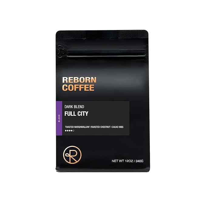 Reborn Coffee Specialty Whole Bean Coffee Full City Dark Roast 12 Ounce Colombia Blend Notes of Toasted Marshmallow Roasted Chestnut and Cacao Nib