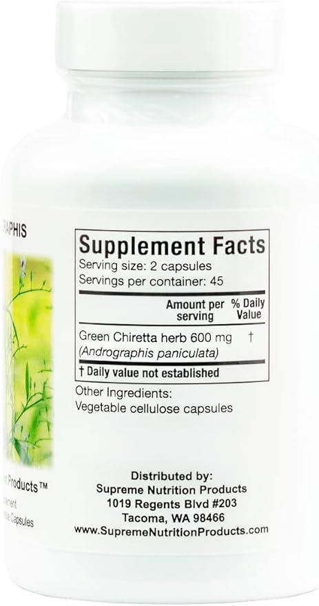 Supreme Nutrition Andrographis 90 Pure Green Chiretta Vegetarian Capsules (Pack of 2)