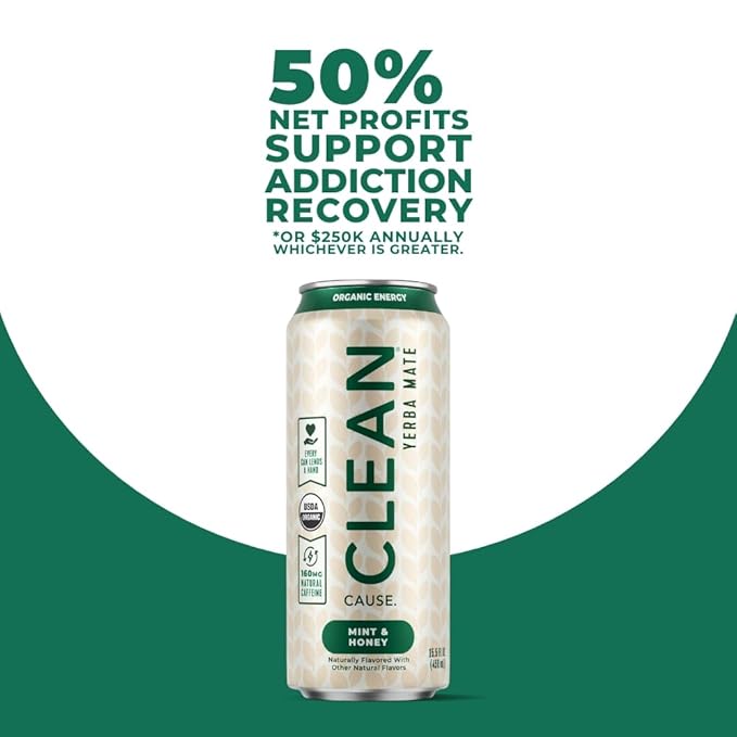 NEW! CLEAN Cause Lemonade &amp Tea and Mint &amp Honey USDA Organic Yerba Mate Tea (15.5oz cans 2-12-Pack Case) Non-Carbonated 160mg Caffeine