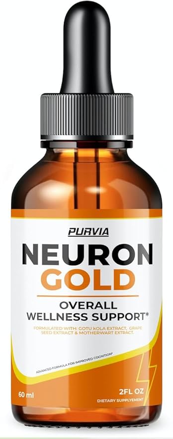 Neuron Gold Drops NeuronGold Liquid Supplement Neuropathy Nutritional Support For Health Relief Nerve Pain Vitamins Stimulator Essentials Regeneration for Memory Focus Concentration Clarity (2oz)