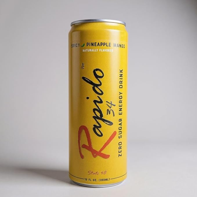 Rapido 34 Energy drink Spicy Pineapple Mango Zero Sugar 12oz can 12 pack case