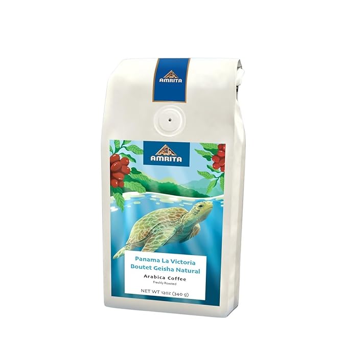 Panama La Victoria Boutet Geisha Natural - Roasted by Amrita Certified Pure - Whole Bean Coffee - 12 Ounce Bag