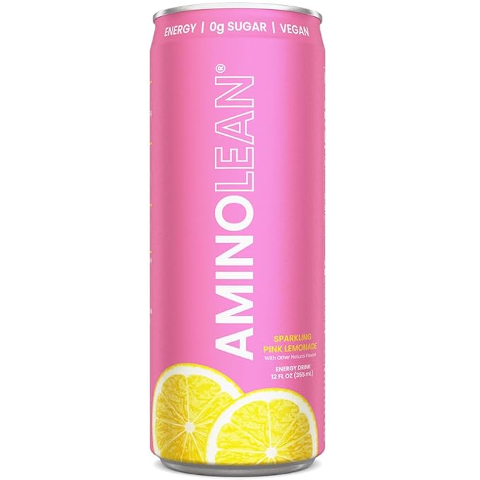 RSP NUTRITION AminoLean Energy Drink - Sugar Free Amino Energy with Natural Caffeine &amp Vegan Amino Acids for No Jitters Tingles or Crash Pink Lemonade Pack of 12