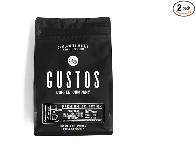 Gustos PREMIUM Coffee - SPECIALTY GRADE COFFEE from the best growers in Puerto Rico by Gustos Cafe - 12 Oz Bag - GROUND COFFEE (Count of 2)