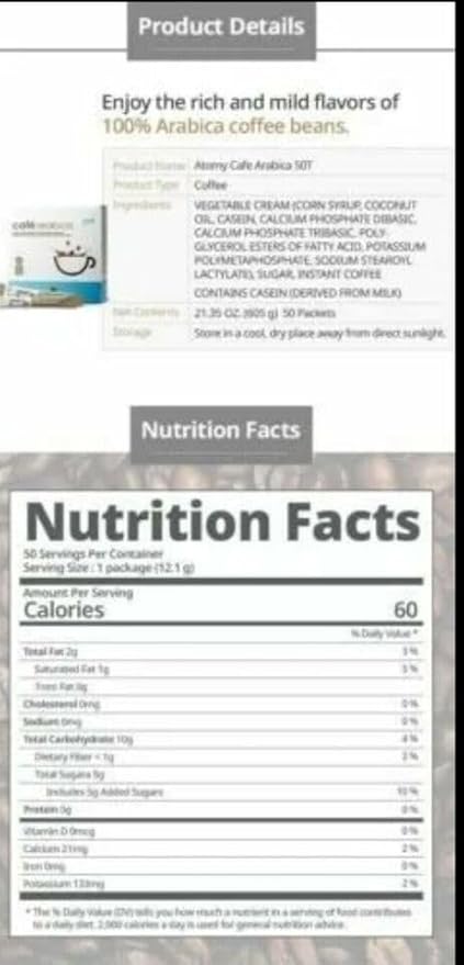 Atomy 50 Sticks Cafe Arabica Instant coffee mix Arabica Coffee &amp Natural Casein