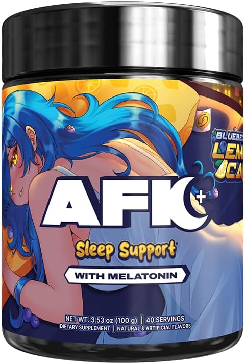 Gamer Supps AFK+® (with Melatonin): Blueberry Lemon Cake - 40 Servings - Keto Friendly Magnesium-Focused Sleep Support Supplement Apigenin Sugar Free