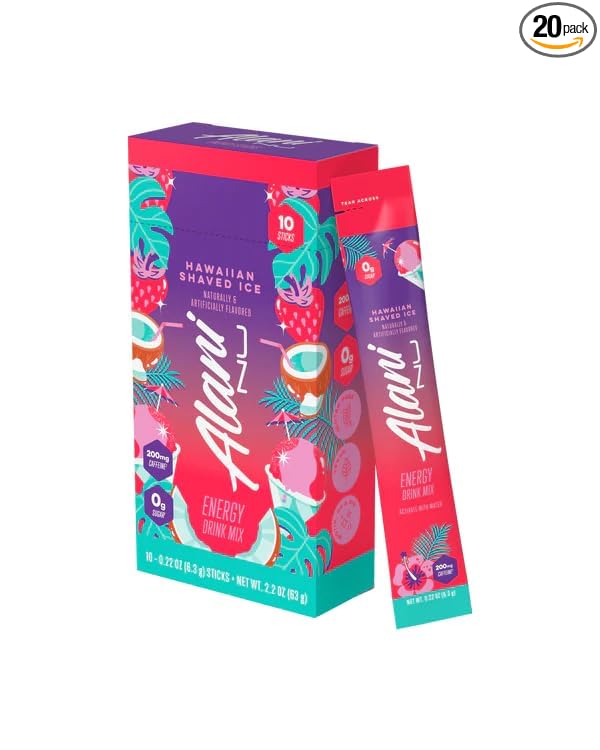 Alani Energy Drinks Mix Variety Pack (Pack of 20) | HAWAIIIAN SHAVED ICE Flavor | Sugar-Free Low-Calorie Energy Boost Drink | Product delivered exactly as depicted in the images
