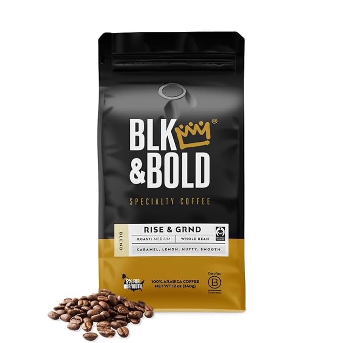 BLK &amp Bold Whole Bean Coffee Rise &amp GRND Premium Medium Roast 100% Arabica Beans 12 oz Bag