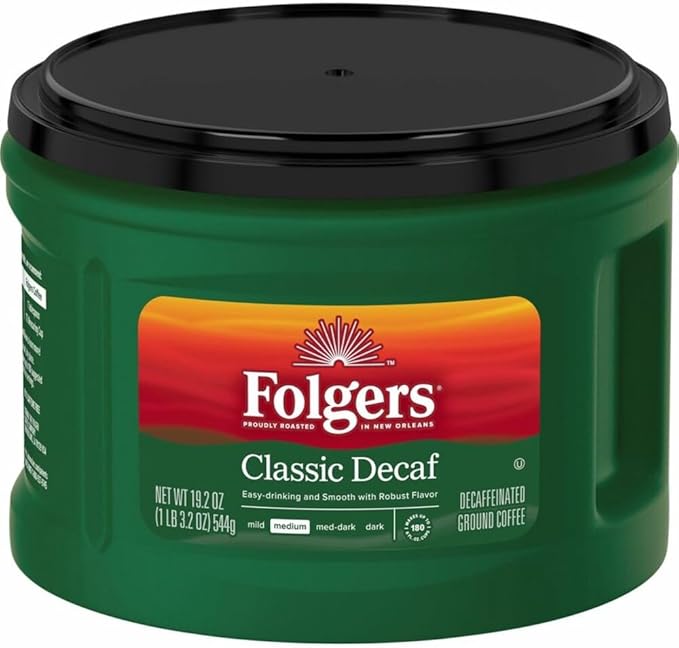 Folgers Decaf Coffee Ground Coffee Classic Medium Roast 19.2 Ounce Canister