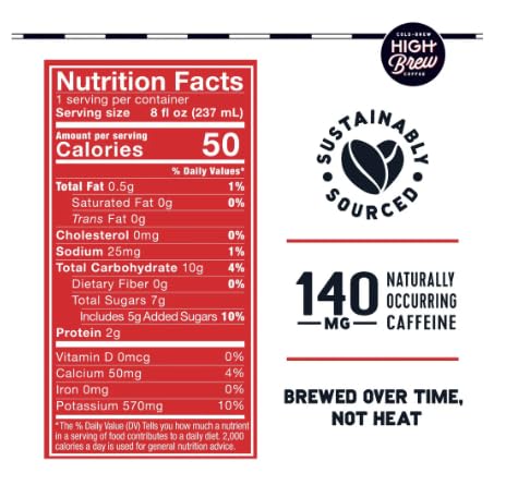 High Brew Coffee | Cold Brew Iced Coffee Variety Pack | Lightly Sweetened with Pure Cane Sugar 140mg Natural Caffeine Patiently Brewed &amp Never Heated Low-Acid Ready-to-Drink | 8 oz Cans (Pack