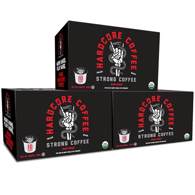 Hardcore Coffee Single Serve Coffee Pods for Keurig K Cup Brewers High Caffeine Strong Roast 30 Count