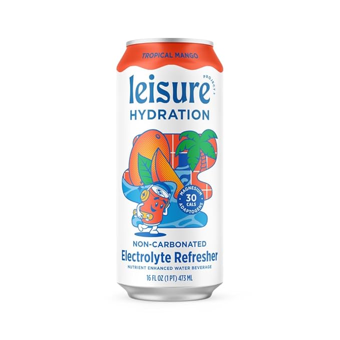 Leisure Hydration Non-Carbonated Electrolyte Refresher Tropical Mango Flavor - Low Sugar Nutrient Enhanced Water Beverage - Get The Best Hydration Packed w/ Magnesium &amp Ashwagandha For Mood &amp