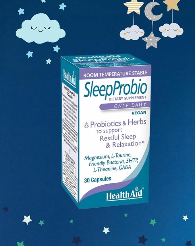 HealthAid SleepProbio Vegan Sleep Support Supplement 30 Capsules Once Daily Probiotics and Herbs to Support Restful Sleep &amp Relaxation