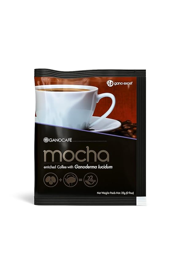 Gano Excel Ganocafe Mocha Instant Ganoderma Lucidum Mushroom Coffee with Cocoa Smooth Creamy Rich Flavor Premium Coffee Blend with Reishi 15 Sachets