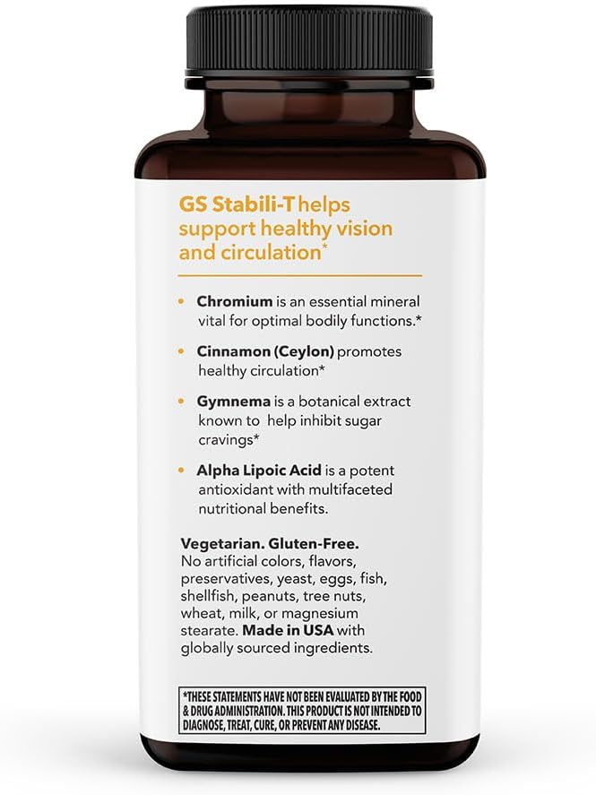 LifeSeasons GS Stabili-T - Blood Sugar Support Supplement - Healthy Circulation &amp Vision - Maintain Normal Levels - Chromium Cinnamon Gymnema Bilberry &amp Alpha Lipoic Acid - 90 Capsules