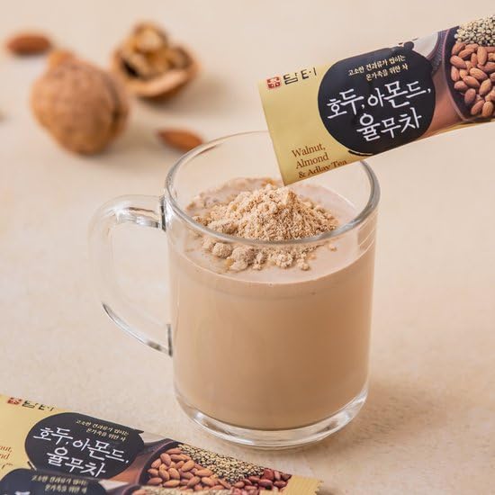 Damtuh Walnut Almond Adlay Tea Zero Sugar Drink Mix – Korean Yulmu Cha (Job’s Tears) Roasted Grain Nut Latte-Style Powder Sweetened with Stevia Caffeine-Free 18g x 40 Sticks