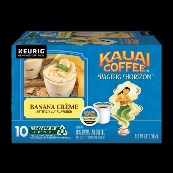 Kauai Coffee K-Cup Pods for Keurig Brewers – Arabica Coffee 10% Hawaiian – Medium Roast Banana Flavor with Creamy Vanilla – Banana Crème (Pack of 6)