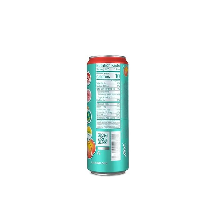 New Alani Energy Drinks JUICY PEACH Low - Calorie Zero Suger Energy Boost Drinks 12 oz (6 Pack)