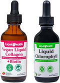 LIQUIDHEALTH Vegan Liquid Collagen Plus Biotin &amp Liquid Chlorophyll Dropper Bundle - Hair &amp Nail Growth Skin Health Internal Deodorizer Stops Bad Breath Reduces Appetite - USA Made Vegan