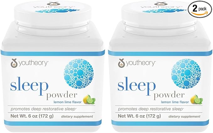 Youtheory Sleep Powder Sleep Aid Supplement with Magnesium Melatonin and L-Glycine Gluten Free &amp Vegan Natural Lemon-Lime Flavor 6 Ounces - 2 Pack Bundle