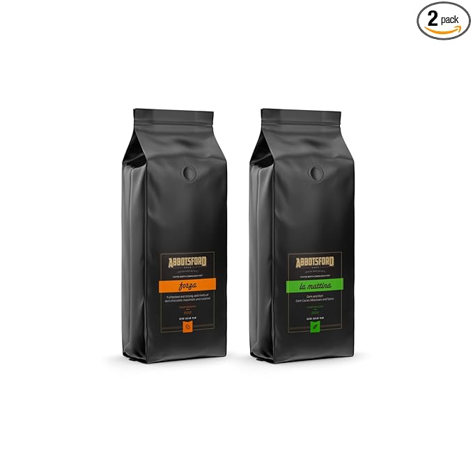 Abbotsford Road - Specialty Coffee Variety Pack Espresso Gourmet Roasted Coffee Beans Ideal for Cold Brew Drip Aeropress Pour Over or Percolator Includes Two 12oz Bags (Forza | La Mattina Whole