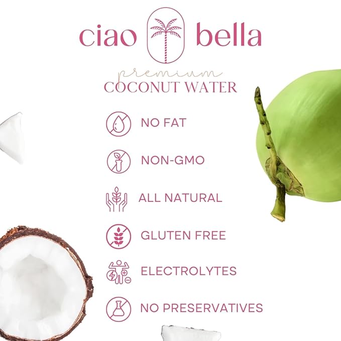 ciao bella Premium Coconut Water: All-Natural Hydration Non-GMO One Simple Ingredient 11.15 Fl Oz (Pack of 12)
