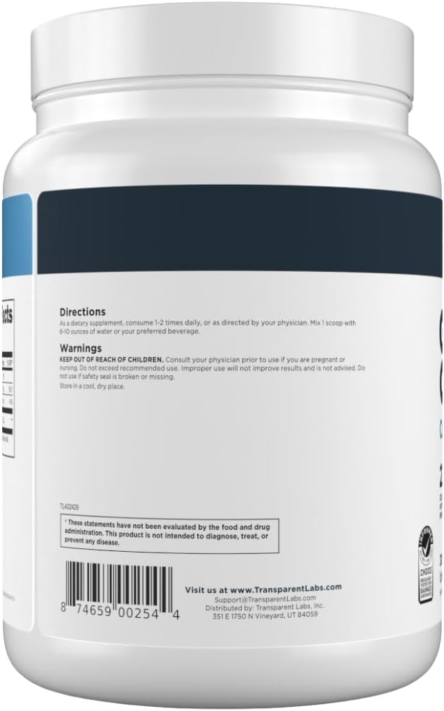 Transparent Labs Grass-Fed Collagen Peptides Powder - Collagen Powder for Women &amp Men 22G Bovine Hydrolyzed Collagen Peptides Powder for Skin Hair Joint &amp Muscle Recovery - Unflavored 30 S