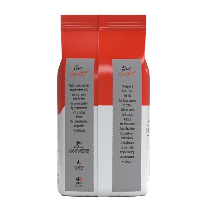 Lavazza Qualità Rossa Whole Bean Coffee Medium Roast Arabica and Robusta Blend 2.2 lb Bag (Pack of 4)