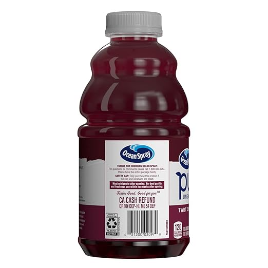 Ocean Spray® Pure Unsweetened Tart Cherry 100% Tart Cherry Juice 32 Fl Oz Bottle (Pack of 8)