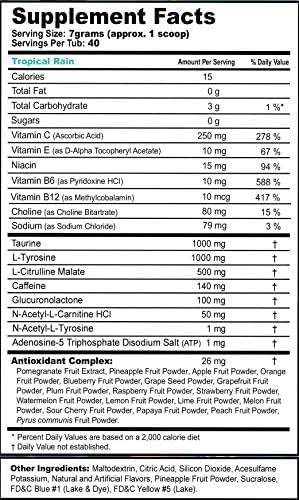 Gamma Labs G Fuel Tropical Rain Energy Drink Powder Pre Workout Caffeine Mix for Gaming Sugar Free Focus Amino Vitamin + Antioxidants 9.8oz Fruit Medley 40 Servings