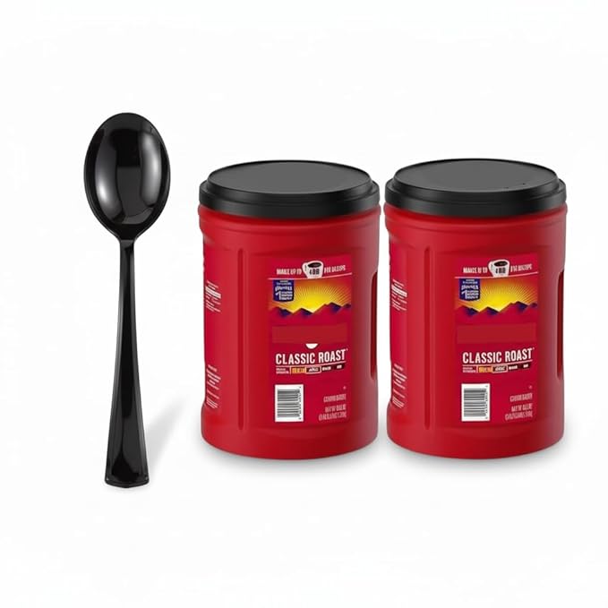 Medium Roast Ground Coffee – Smooth &amp Rich Flavor 43.5 oz 2 Pack with Heavy Weight Black Disposable Spoon