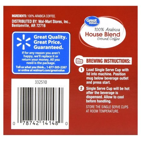 Great Value House Blend Ground Coffee Single Serve Cups Medium Roast 5.08 oz 12 Count - (PACK OF 3)