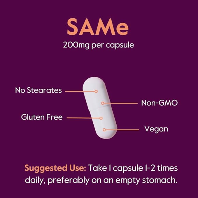 BESTVITE SAM-e 200mg Stabilized (120 Vegetarian Capsules) (60 x 2) - Easy to Swallow Capsule Form - No Enteric Coat Needed - No Stearates - No Fillers - Vegan - Non GMO - Gluten Free