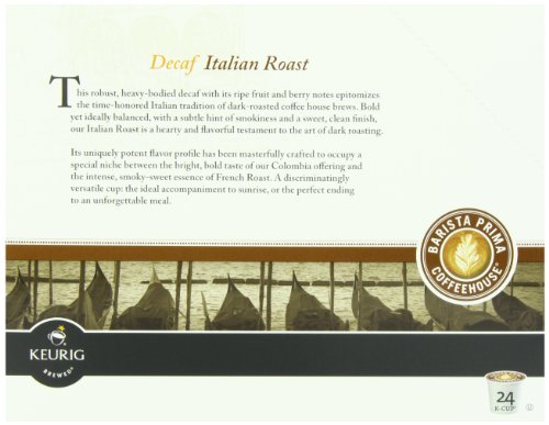 Barista Prima Coffeehouse Dark Roast Extra Bold K-Cup for Keurig Brewers Decaf Italian Roast Coffee4 pack of 24 cups each (96 count)