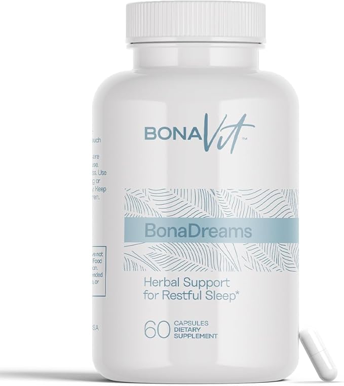 Natural Sleep Aid - with Melatonin 5mg Valerian L-Tryptophan &amp L-Theanine - Sleep and Wellness Supplement - Natural Vegan Supplement with no Additives - 30 Servings - BonaDreams