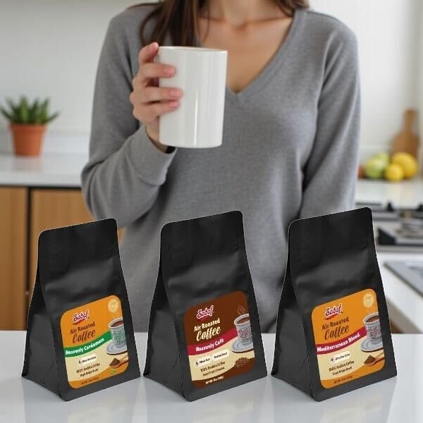 Sadaf Air Roasted Coffee Mediterranean Blend – Ground Mediterranean Coffee - 100% Arabica Ultra Fine Grind – Smooth &amp Bold Flavor – 12 oz Resealable Bag