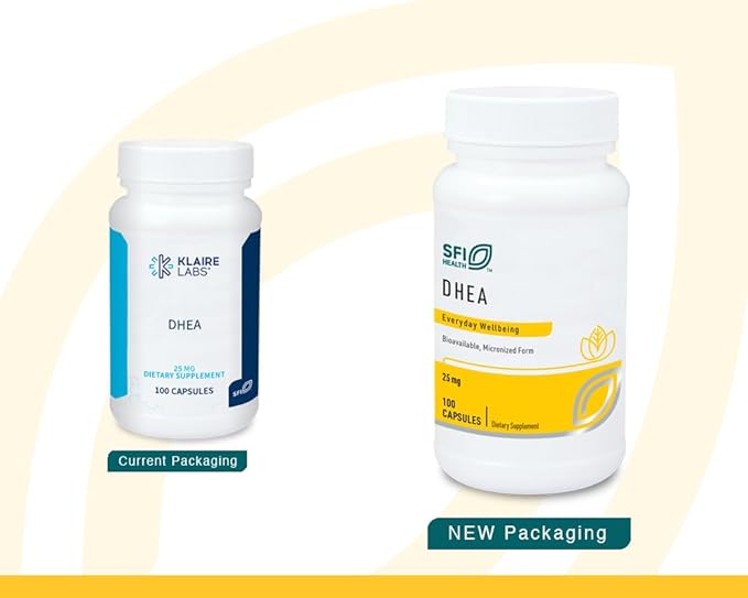 Klaire Labs SFI Health DHEA 25mg - Dehydroepiandrosterone Derived from Wild Yam - Micronized for Superior Absorption - Soy-Free Hypoallergenic Supplement for Men &amp Women (100 Capsules)