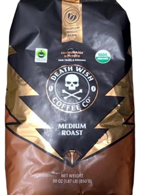 Death Wish Coffee Premium Organic Whole Bean Coffee Medium Roast 30 Ounces