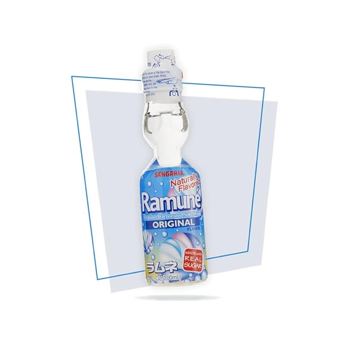 Sangaria Ramune Japanese Soft Drinks Marble Soda Carbonated Variety Pack Bundles Mix Favor Combo Original Strawberry Orange Melon Grape Peach Lychee Flavors 6.76 Fl Oz