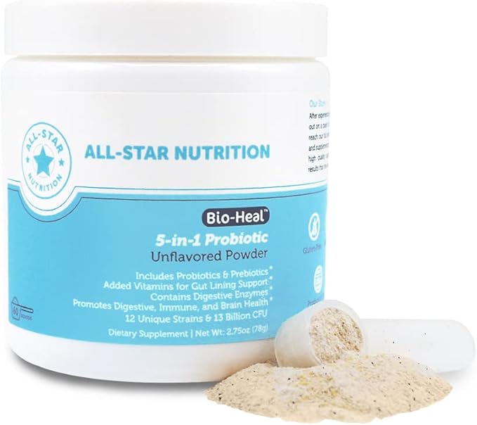 5-in-1 Bio-Heal® Probiotic for Kid Men &amp Women (Powder) - Best Supplement for Brain Function Gut Health &amp Constipation - Shelf Stable &amp Fortified with Vitamins Minerals &amp Prebiotics