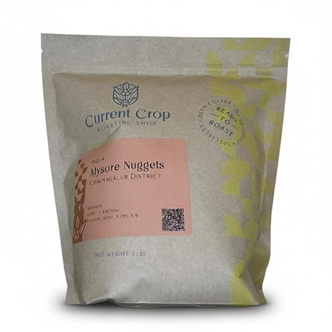 Current Crop Roasting Shop India Mysore Nuggets Green Coffee Beans – Unroasted Arabica for Home Roasting – Chikmagalur Single Origin Washed Process 3-Pound Bag